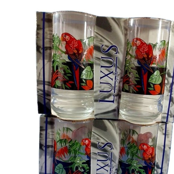 Crisa Vintage Set of 4 Made in Mexico Parrot Tropical 16 oz Drinking Glasses - Picture 6 of 7